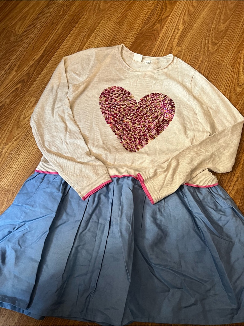 GAP Cream Sweater with Pink Sequin Heart